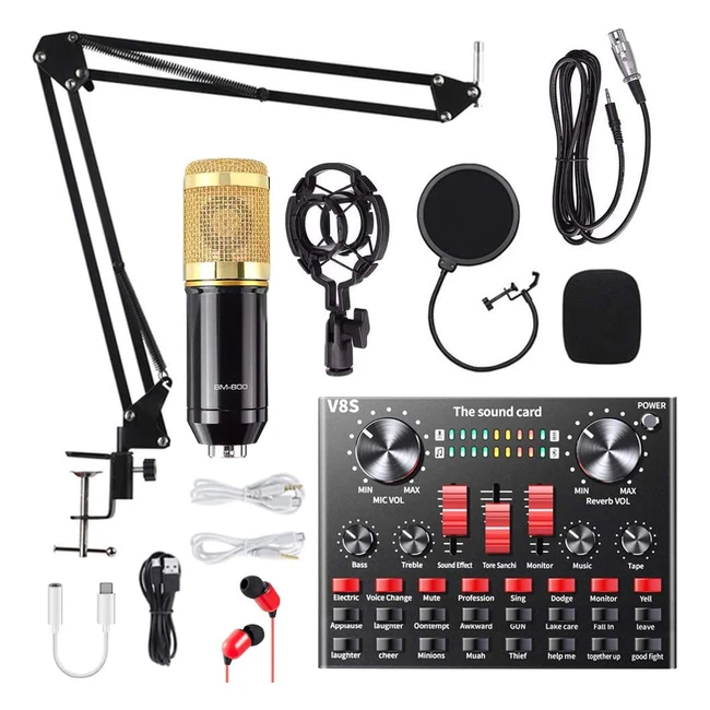 Allwin Condenser Microphone Bundle - Professional Podcast Kit with Sound Card, Adjustable Stand, and Pop Filter