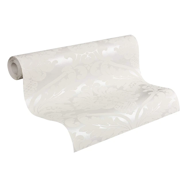 Living Walls Nonwoven Wallpaper - Black and White Baroque Ornaments - Metallic White - 1005m x 53cm - Made in Germany