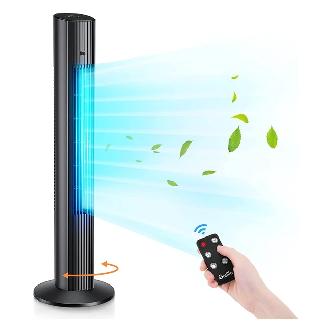 Grelife Turmventilator mit Fernbedienung - 75cm oszillierender, blattloser Ventilator mit 3 Modi & 3 Geschwindigkeiten, leiser Lüfter mit 12-Stunden-Timer für Schlafzimmer, Wohnzimmer & Büro