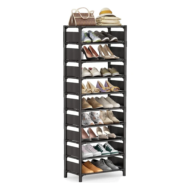 Sturdy 10-Tier Shoe Rack Organizer - Holds 2025 Pairs - Vertical Storage for Closets and Entryways - Black