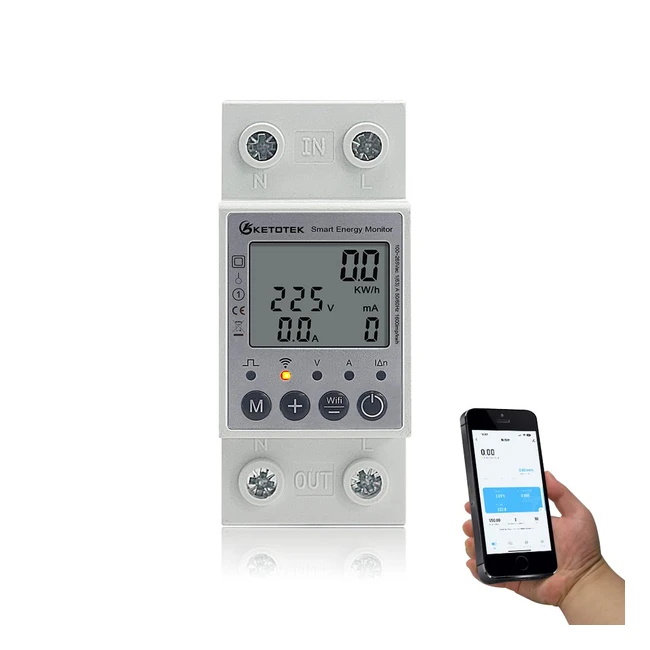 Misuratore di consumo elettrico monofase Ketotek Smart con WiFi e app Smart Life
