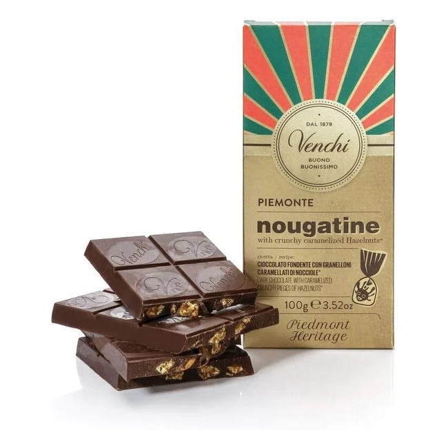 Venchi Tavoletta Nougatine Cioccolato Fondente 56% Granella di Nocciola IGP Caramellata 100g - Senza Glutine