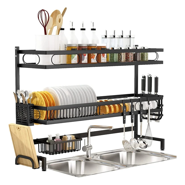 3 Tier Becele Dish Rack with Over the Sink Drainer - Kitchen Organizer for Drying Dishes, Utensils, and Supplies