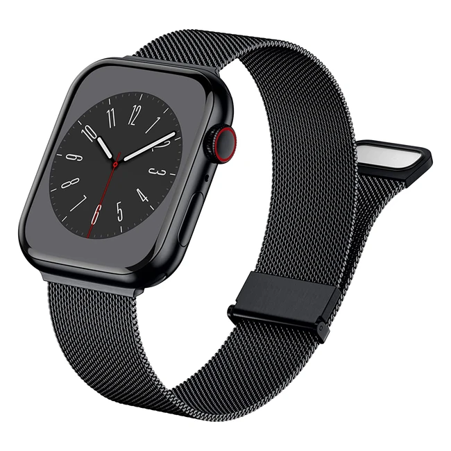 Bracelet magnétique en acier inoxydable pour Apple Watch 42mm-49mm - Ultra confortable pour femme et homme - Compatible avec iWatch Series 8/7/6/5/4/3/2/1/SE - Noir