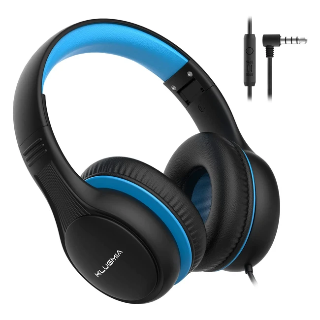 Casque Audio Enfant Klugmia Filaire Volume Limité 85db/94db avec Micro et Partage Audio - Noir/Bleu