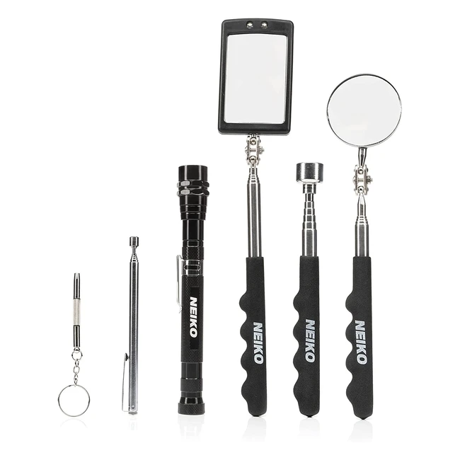 Neiko 20736A Magnetic Tool Set - Telescoping Mirror, Pickup Tool, Flashlight - Mechanic's Pocket Tools