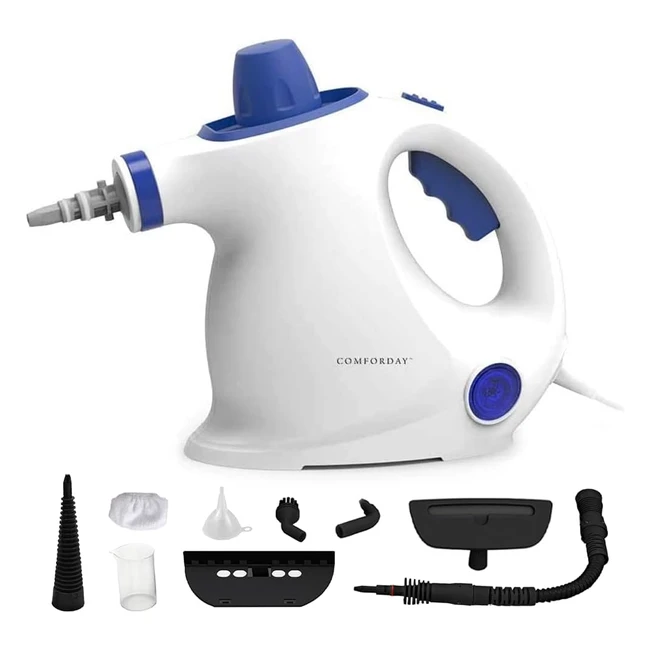Comforday Handheld Steam Cleaner - 9 Accessories - Stain Removal - White UK Plug