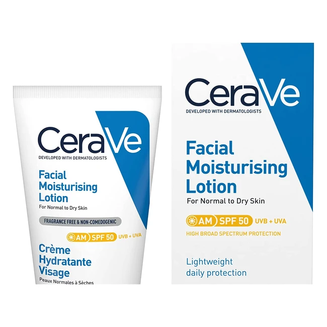 CeraVe AM Moisturizer SPF50 with Ceramides & Vitamin E - Normal to Dry Skin - 52ml