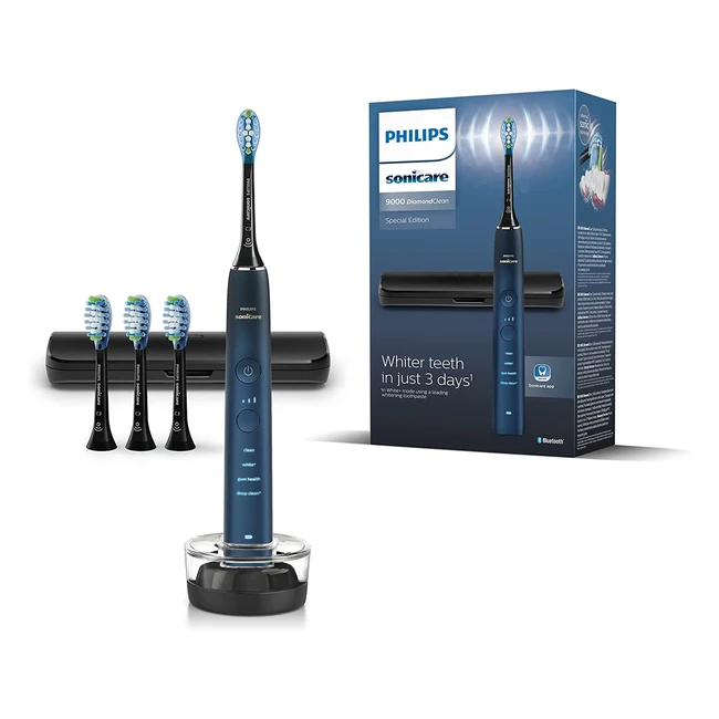Philips Sonicare DiamondClean 9000 Series Electric Toothbrush - Dark Blue, Premium Plaque Control Brush Heads, Model HX991189