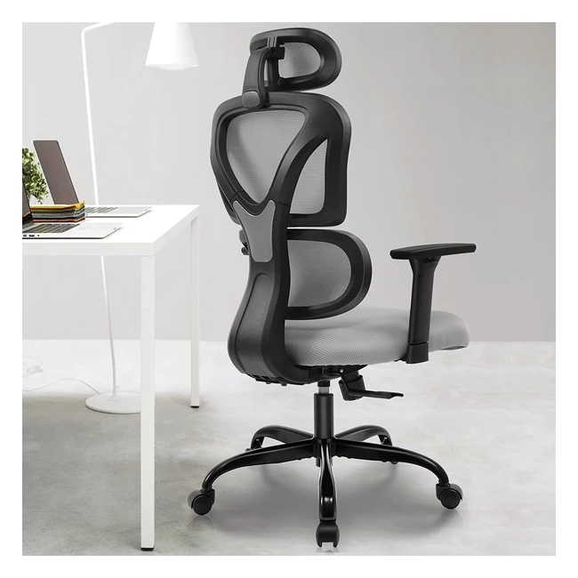 Silla Ergonómica de Oficina Kerdom con Soporte Lumbar y Reposacabezas Ajustable - Gris
