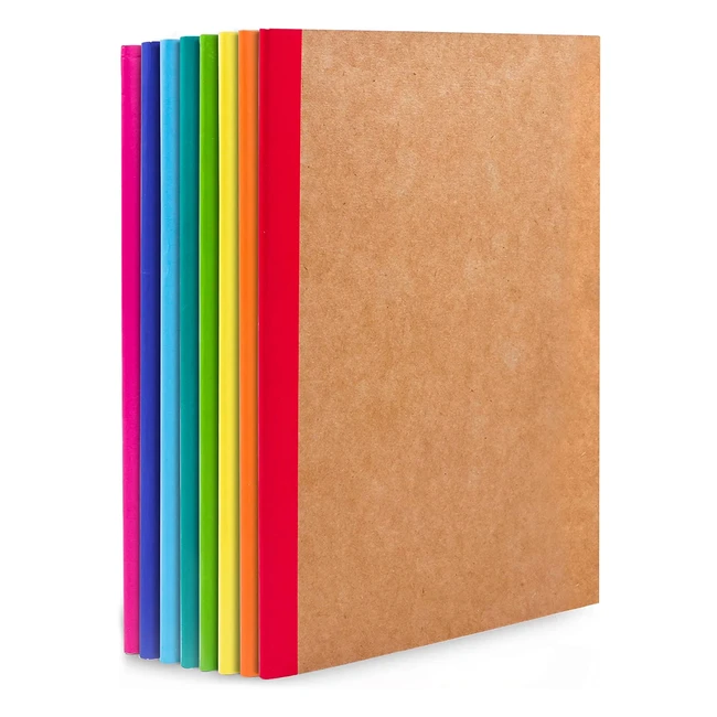 Feela 8 Pack A5 Kraft Notebooks - Soft Brown Cover, 60 Lined Pages, School & Office Supplies