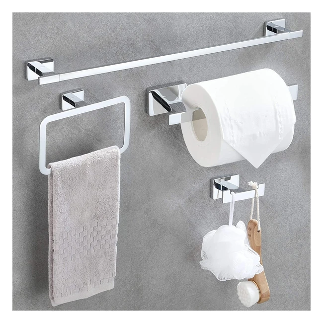 Dufu 4-Piece Bathroom Hardware Set - Stainless Steel, Rustproof, Wall-Mounted Towel Rails, Towel Ring, Paper Holder, Robe Hook
