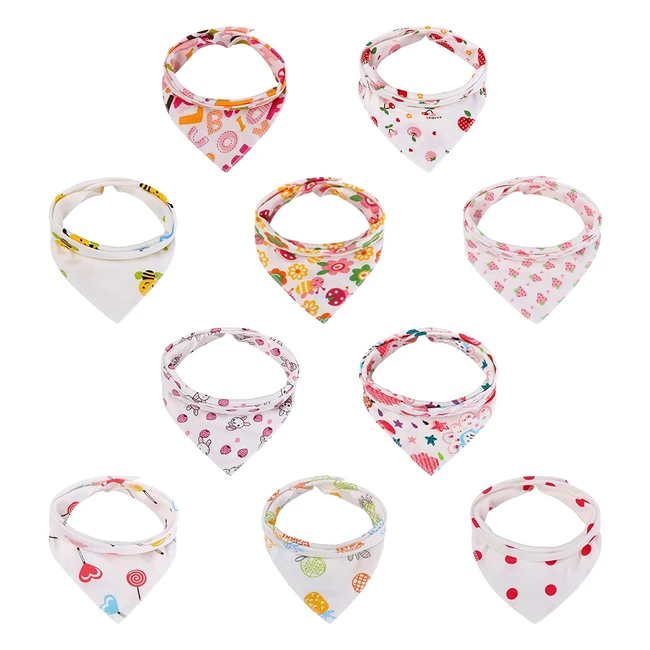 Lot de 10 Bavoirs Bandana Vicloon pour Bébé en Coton Bio Absorbant avec Boutons Réglables - BB10PCS