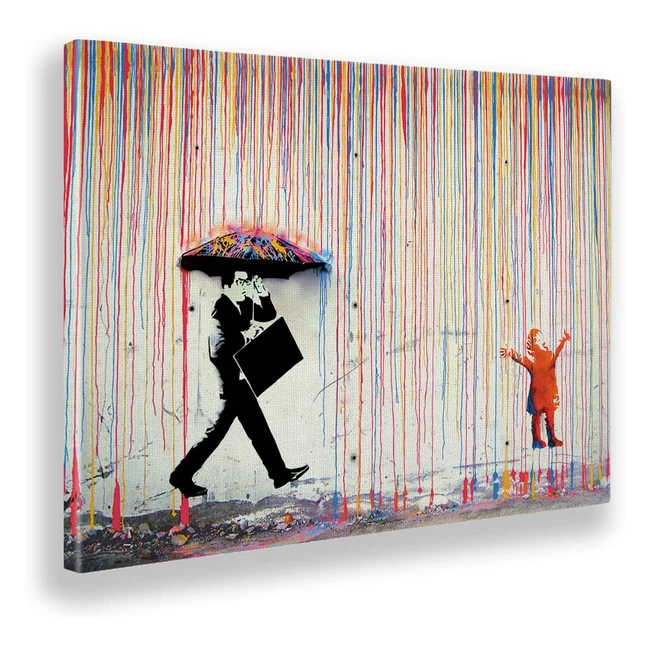 Quadro Banksy Pioggia di Colori 70x50 - Giallobus - Tela Canvas Pronta da Append