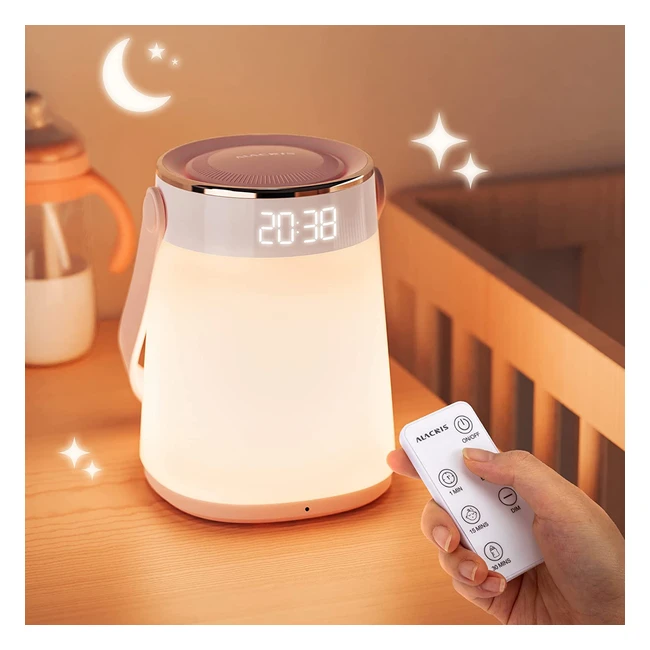 Veilleuse LED rechargeable Alacris avec télécommande - Réveil, minuterie, affichage horloge et température - Lampe de chevet portable pour chambre, allaitement, camping, enfants et adultes