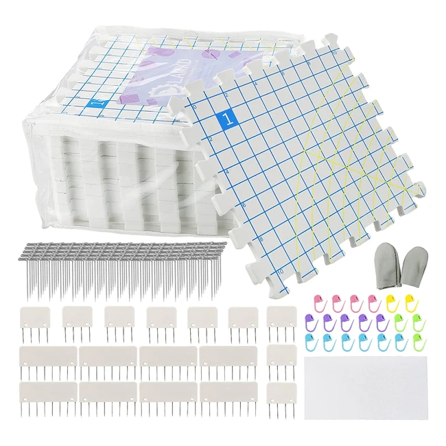 LAMXD Blocking Mats for Knitting - Extra Thick with Grids, 25 Pins, 100 T-Pins - Pack of 9