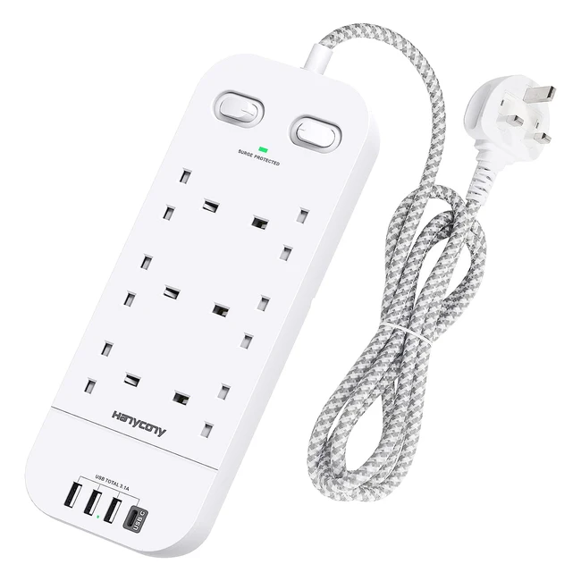 6-Way Extension Lead with USB Ports and Surge Protection - Hanycony
