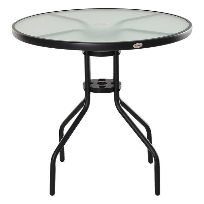 Outsunny Garten Tisch Balkon Tisch Bistro Tisch Gartenmöbel mit Sonnenschirmloch, Ø 80 x 72 cm