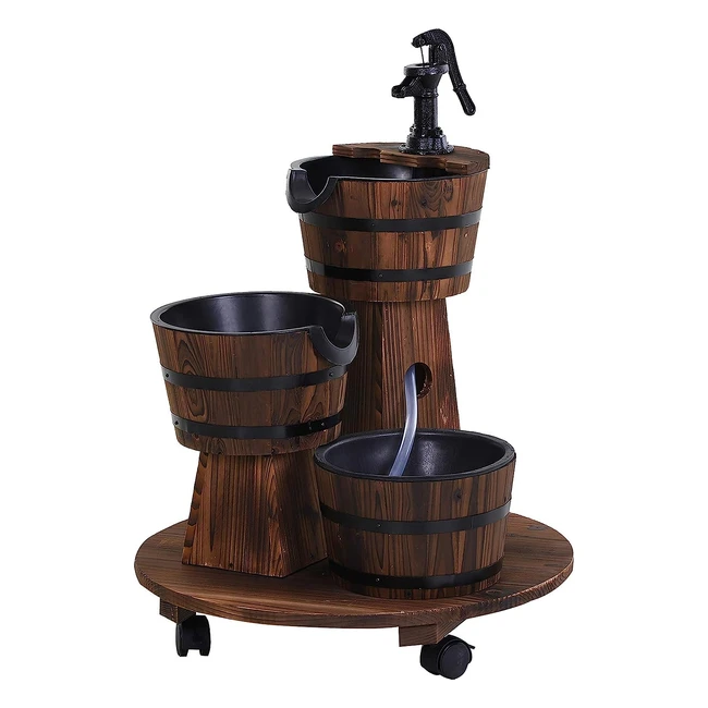 Outsunny Wooden Barrel Fountain | Rustic Vintage Style | Easy to Transport | 60x60x78cm