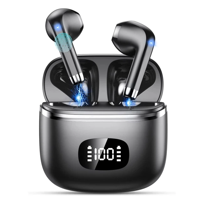 Pomuic Bluetooth Kopfhörer V53 - Kabellose In-Ear Kopfhörer mit HD-Mikrofon, 40 Stunden Spielzeit, LED-Display, Deep Bass, IPX7 Wasserdicht - Ideal für Arbeit und Reisen