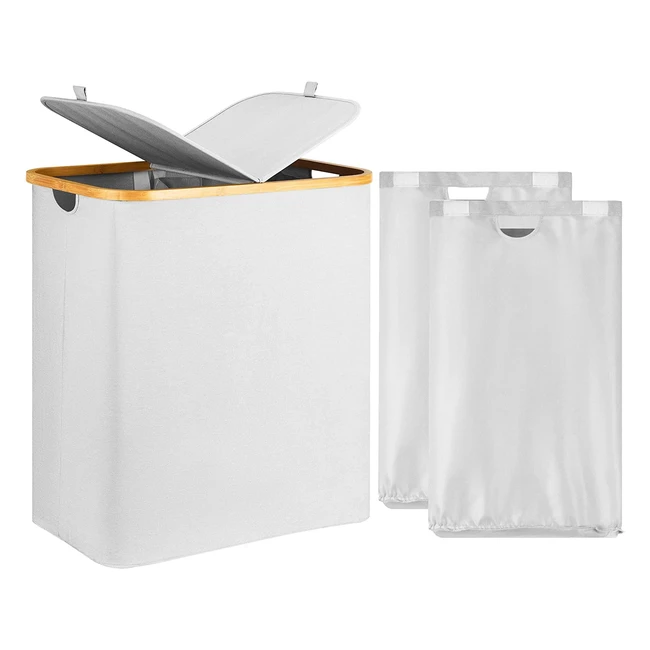 Panier à linge Adel Dream 140L pliable avec couvercle et compartiments - Beige