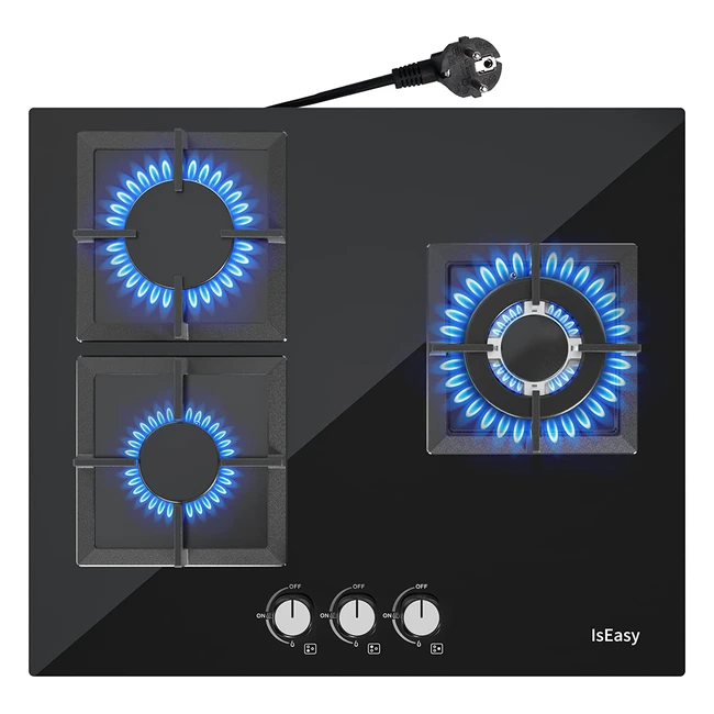 Piano Cottura a Gas Autosufficiente per Gas Naturale/Propano - 3 Fuochi Quadrato Vetro - Sicurezza Termocoppia