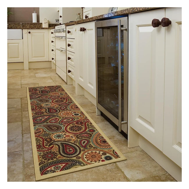 Contemporary Paisley Design Runner Rug - Ottomanson Ottohome Collection - Beige (50cm x 150cm)