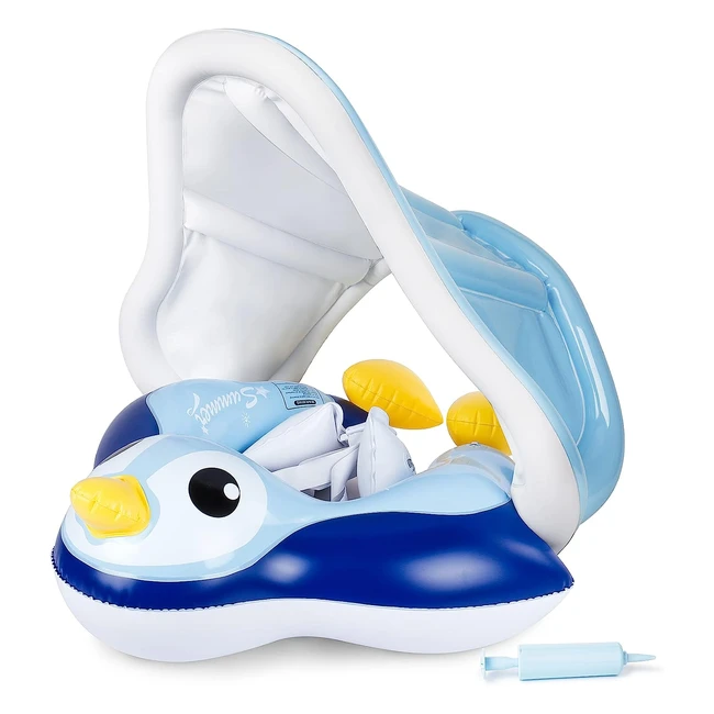 Flotador para Bebés MyCarbon Antivuelco con Sombrilla y Anillo de Natación