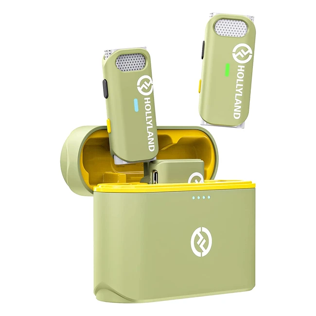 Hollyland Lark M1 - Microfono Wireless Lavalier con Charging Case Dual-Channel 200m 8h - Lapel Mic per iPhone DSLR Camera - YouTube Video Recording Live Stream Podcast Interview Vlog Duo Kit - Verde