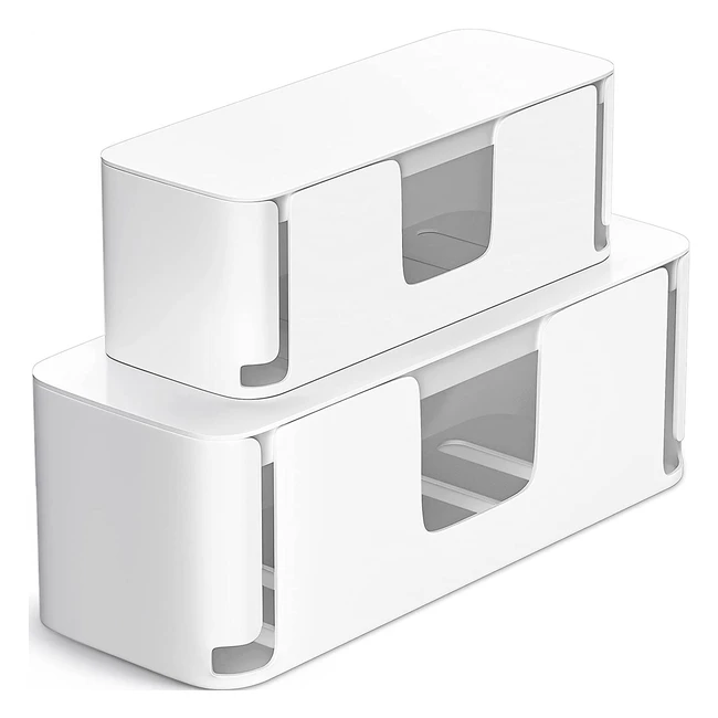 Mudeela Kabelbox Set - Groß und Klein - Kabel Organizer Box für Kabelmanagement - Verstecken von Überspannungsschutz - Weiß
