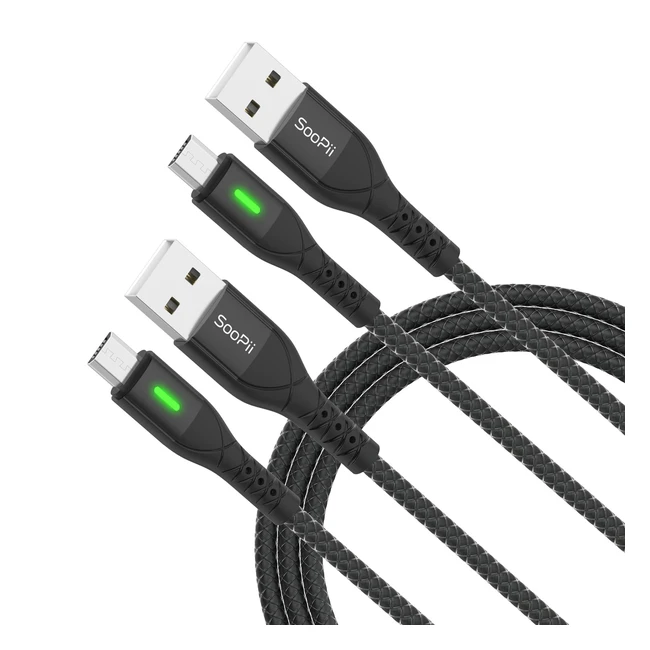 Soopii Micro USB Cable 2Pack 4ft - Fast Charging Nylon Braided Cord for Samsung Galaxy S7 S6 Edge S5, Android Phones, PS4, MP3 and More