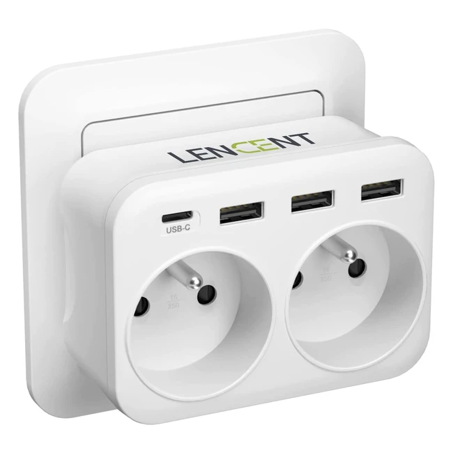Prise USB secteur 6 en 1 avec 2 prises murales et 4 ports USB - Lencent