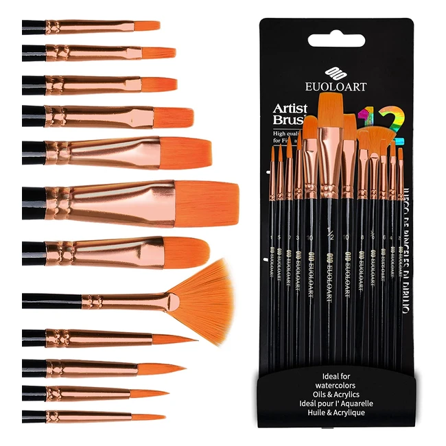 Set de Pinceles Profesionales para Pintura - 12 Pinceles para Acuarela, Gouache, Acrílico y Óleo