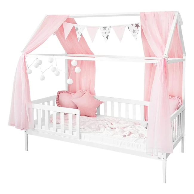 Alcube House Bed Decoration - Pink Canopy with Fairy Lights  Pennant - 160x290c