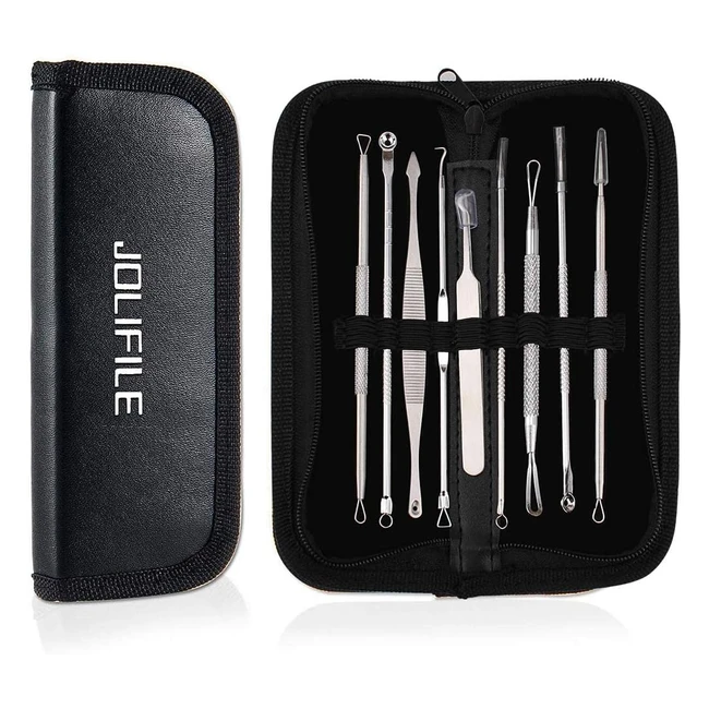 Extracteur de points noirs Jolifile 9 pièces - Outils professionnels pour l'acné, les comédons et les boutons