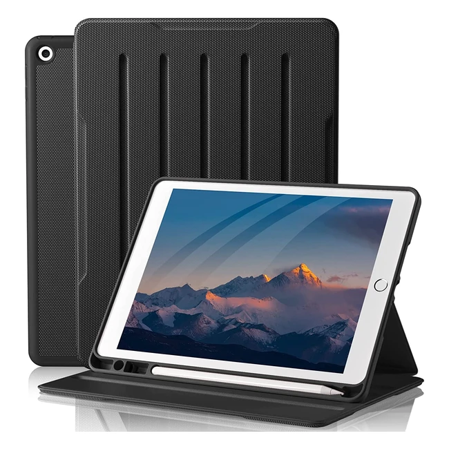 Vobafe iPad Case 9th/8th/7th Gen 10.2 inch with Pencil Holder & Multiple Stand Angles - Shockproof PU Leather Smart Cover (Black)