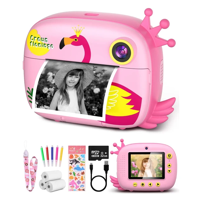 Appareil photo enfant instantané Hangrui 24 pouces - Papier d'impression 12MP/1080P HD - Jouet avec carte TF 32Go - Cadeau pour filles/garçons 3-12 ans