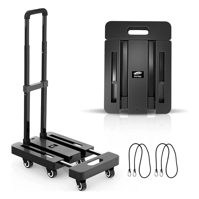 Ronlap Folding Hand Truck - Heavy Duty 6 Wheels Cart with 225kg Capacity and Elastic Ropes for Luggage Moving