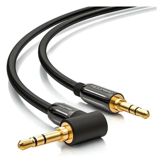 Cable de Audio deleycon 0.5m 3.5mm Estéreo Aux con Conector Acodado 90° para PC, Móvil, Tablet, Coche, Hifi - Negro