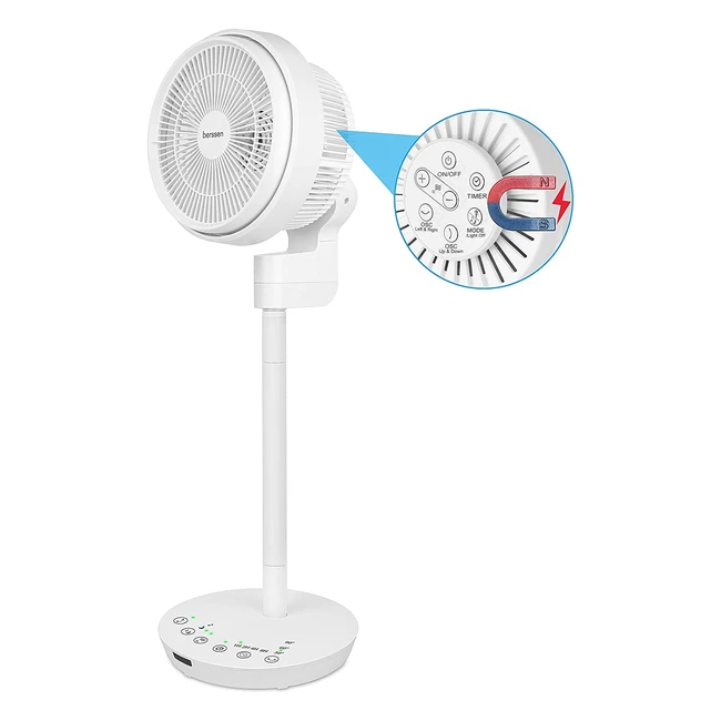 Berssen Upgraded Fan 2in1 DC Standing Pedestal Fan with Remote Control - Powerful Wind, 8 Speeds, 3D Oscillation, Quiet, GS Approved
