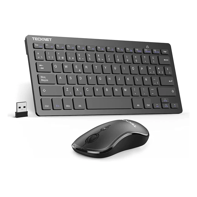 Teclado y ratón inalámbrico TeckNet 2.4G español, mini teclado portátil USB ergonómico con 12 teclas multimedia para PC, Android, Smart TV y laptops