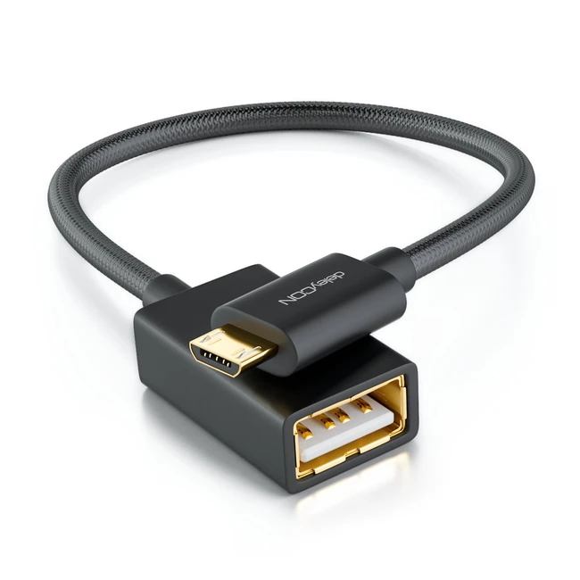 Adaptador Deleycon 01m USB OTG Nylon Negro - Conecta Smartphone y Tablet a Memor