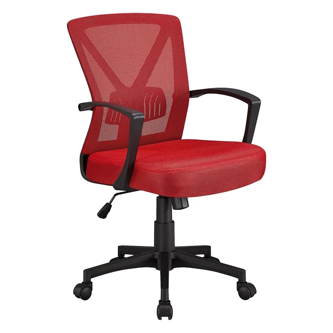 Ergonomischer Bürostuhl mit verstellbarer Lendenwirbelstütze, Schaukelfunktion und höhenverstellbaren Armlehnen von Yaheetech in Rot