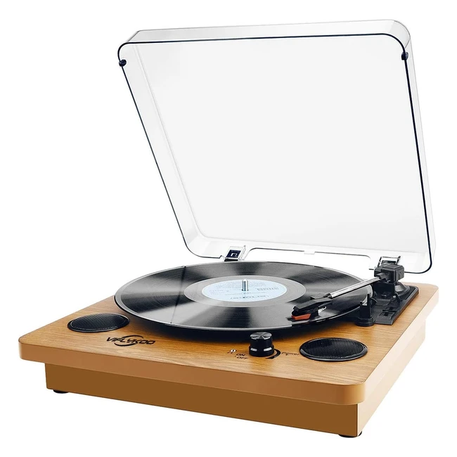 Portable Bluetooth Record Player with Stereo Speakers - 3 Speeds (33/45/78 RPM) - Natural Wood Finish