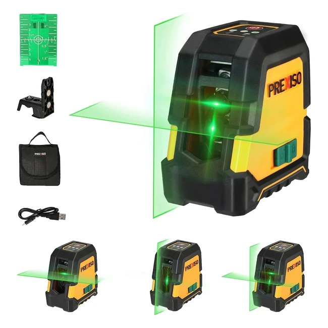 Livella laser autolivellante Prexiso 30m con linea laser verde a croce - 3 modalità autolivellante e manuale, supporto magnetico 360°, ricarica USB con batteria 2600mAh