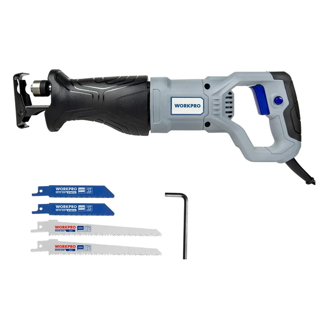 Sierra Sable Workpro 710W con cambio rápido de cuchilla y profundidad de corte de 115mm para madera y 4mm para metal - Incluye 4 cuchillas