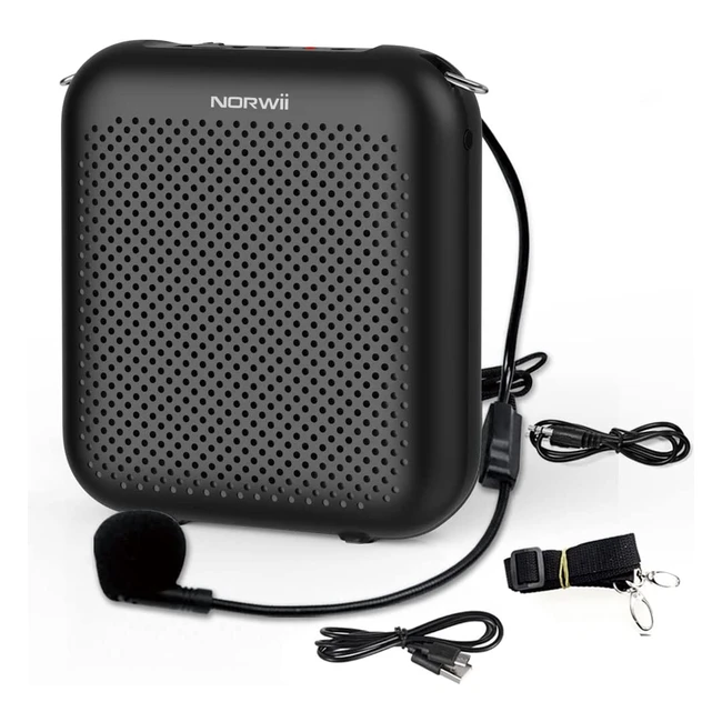 Amplificatore vocale portatile Norwii 2000mAh con microfono cablato e cintura regolabile - Nero