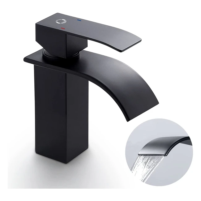 Grifo Lavabo Negro Cecipa - Cascada, Altura de Salida de Agua 84mm, Ahorro de Agua 30%
