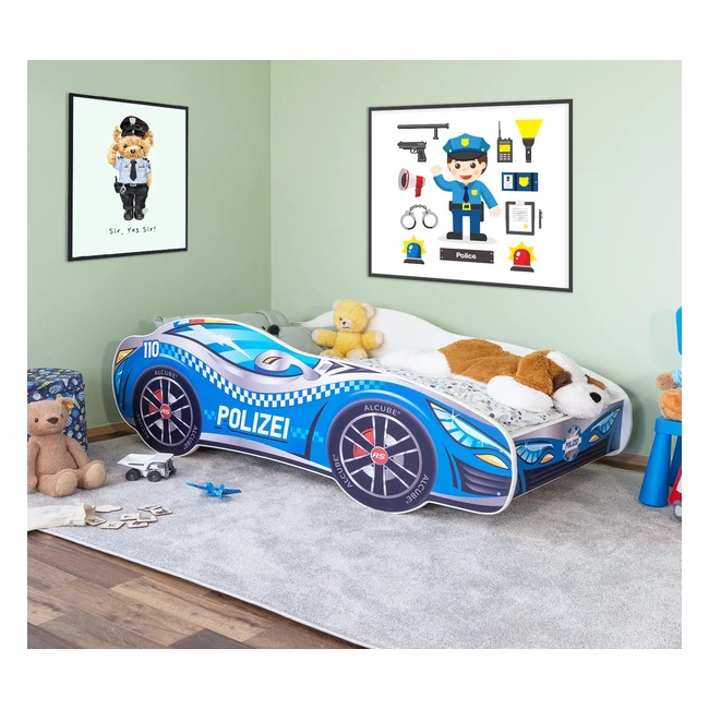 Kinderbett Auto-Design 140x70cm/160x80cm mit Fallschutz, Lattenrost und Matratze