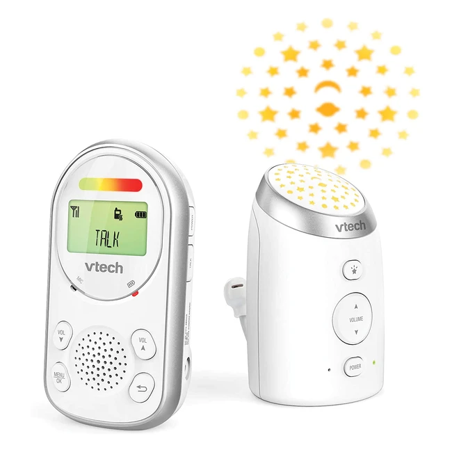 VTech AM7061W Audio Baby Monitor - Long Range, 2-Way Talk, Vibrating Alert, Glow-on-Ceiling Night Light